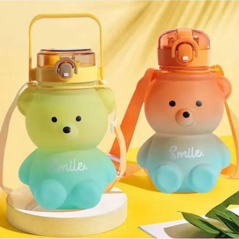 1.3L Two-Tone Bear-Shaped Water Bottle – Built-In Straw, Detachable Carry Strap 1