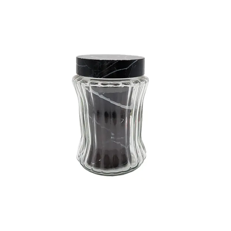 1.5L Marble-Effect Curved Glass Storage Jar – Herevin Design 1