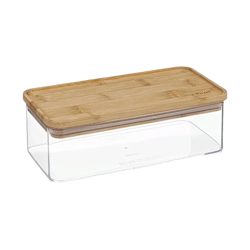 1-Liter Rectangular Acrylic Storage Bin With Bamboo Lid 1