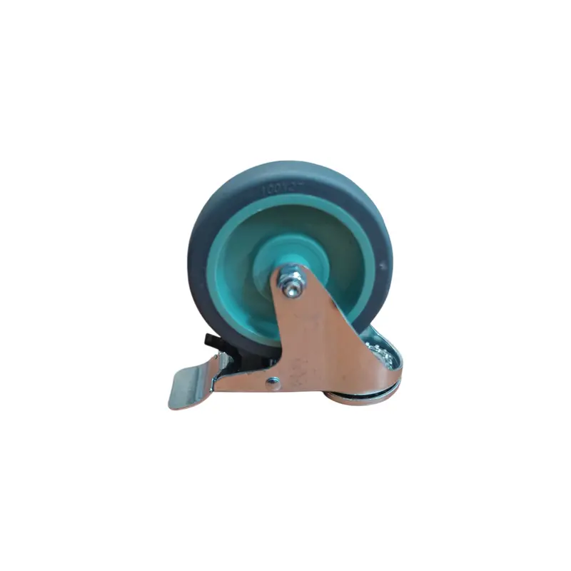 100 Mm Braked Plastic-Cased Rubber Castor – Bolt-Hole Fit 1