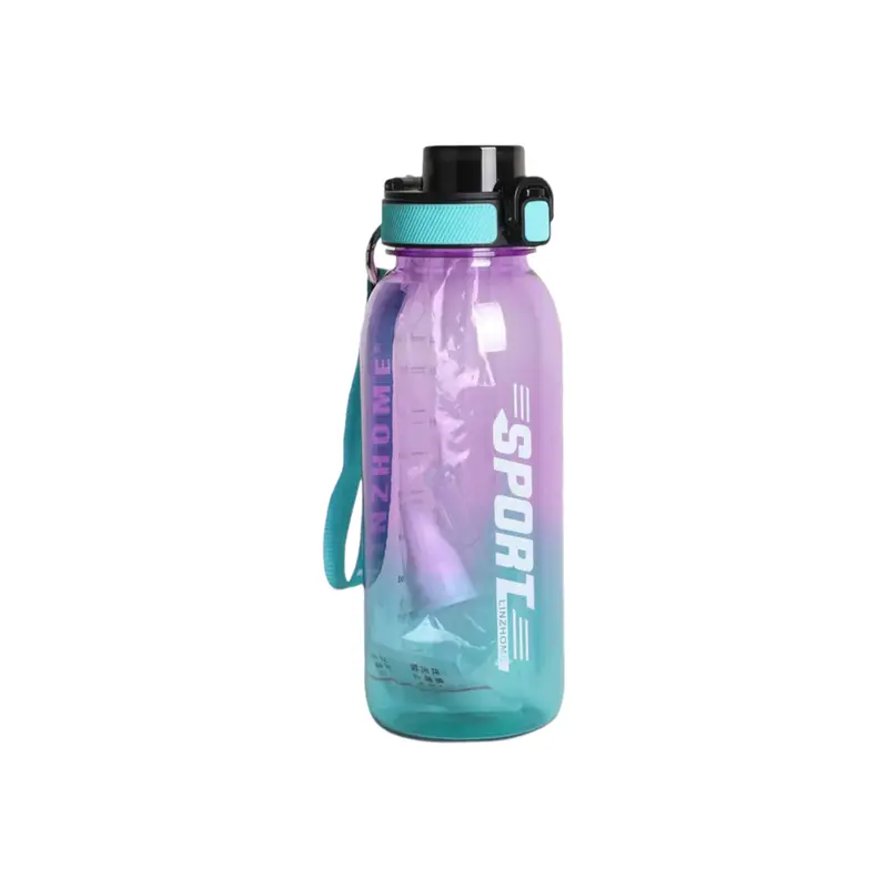 1100Ml Gradient-Colored Sports Water Bottle With Push-Button Lid & Straw 1