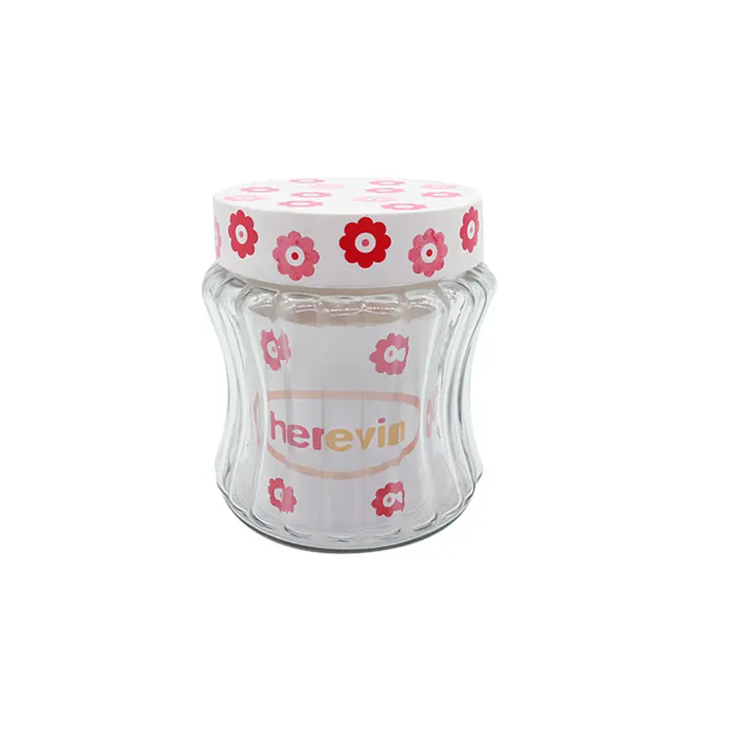1L Curved Glass Jar With Floral Pattern – Herevin Ozz Collection 1