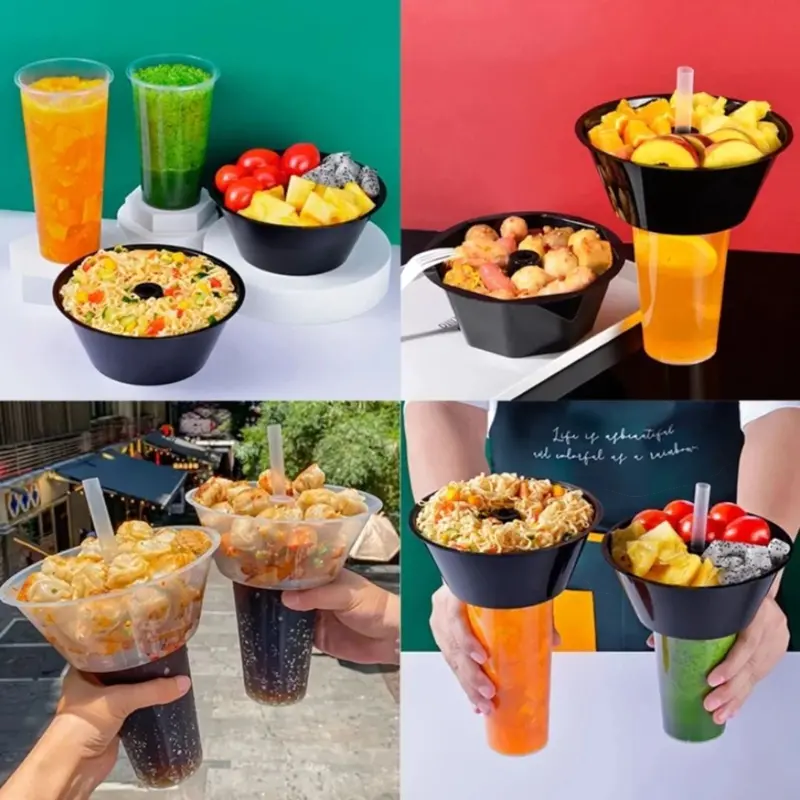 2-In-1 Stadium Cup With Integrated Snack Bowl & Reusable Straw – Portable Combo Set 1