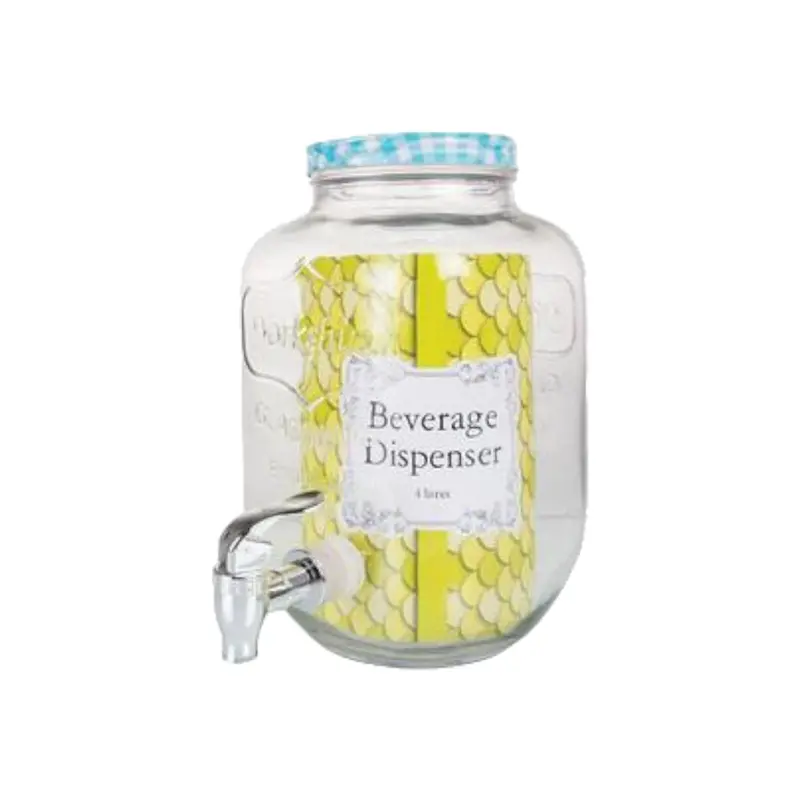 4-Liter Glass Beverage Dispenser With Tap – Elegant Drink Serving Jar 1
