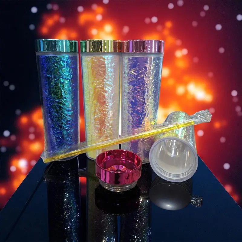 473Ml Holographic-Tone Skinny Acrylic Tumbler – Dual-Finish Lid & Curved Straw, 21×7Cm 1