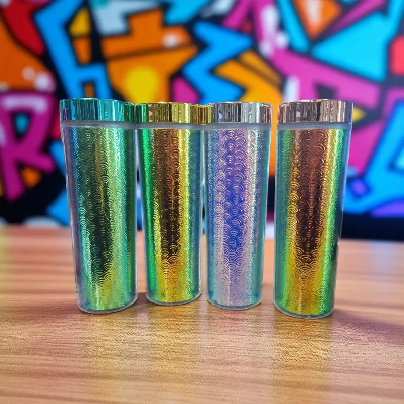 473Ml Iridescent Skinny Acrylic Tumbler – Shimmering Finish, Leak-Resistant Lid & Straw, 21×7Cm 1