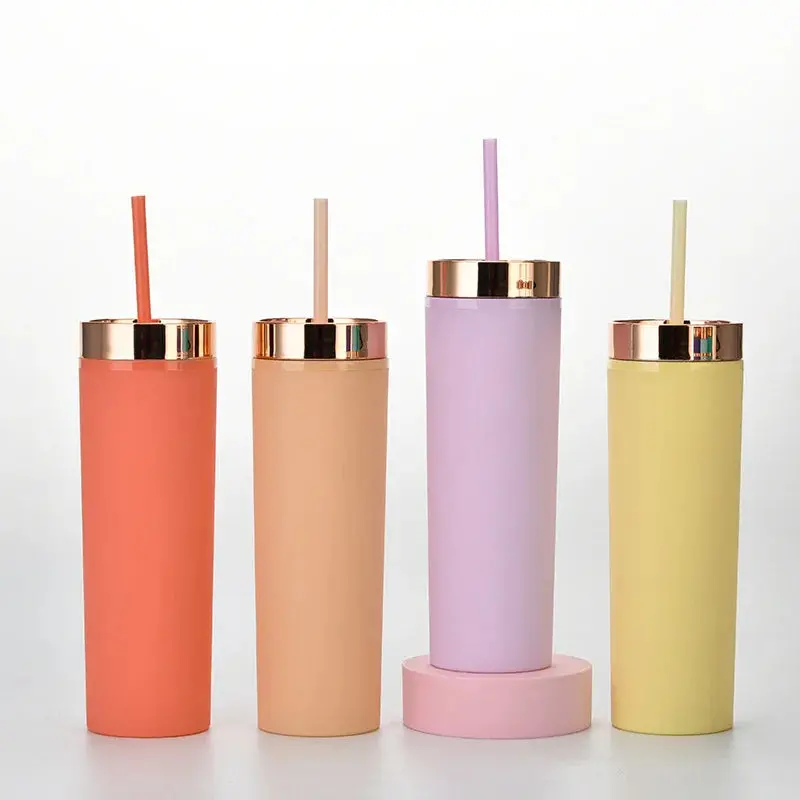 473Ml Slim Acrylic Tumbler With Rose Gold Lid & Reusable Straw – Sleek 7×21Cm Profile 1