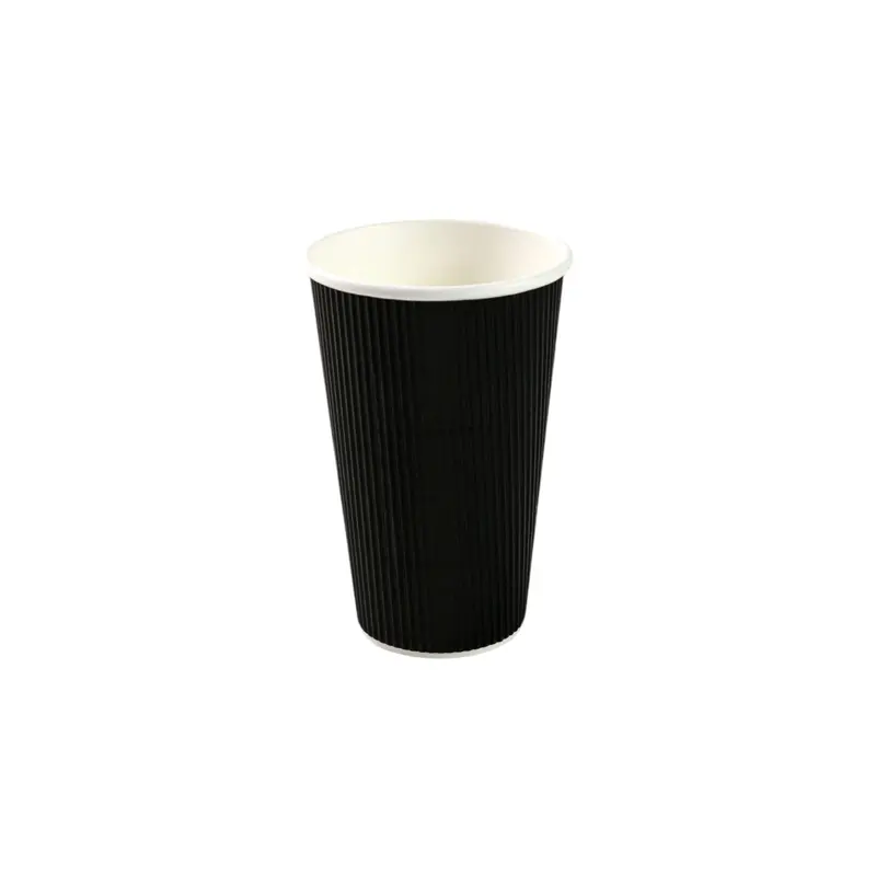 5-Pack Matte Black Ripple Finish Coffee Cups – 500Ml Stylish Disposable Tumblers 1