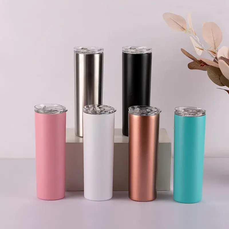 590Ml Metallic Stainless Steel Thermos Tumbler – Vacuum-Insulated, Slim Fit, Lid & Straw 1