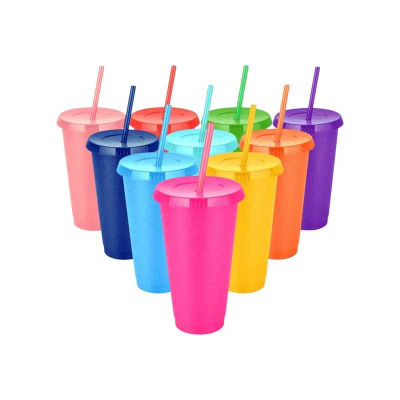 650Ml Glitter-Finished Reusable Smoothie Cup With Lid & Straw 1