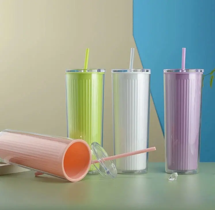 720Ml Wide-Base Acrylic Tumbler Bottle – Secure Lid, Curved Straw, 23×9Cm Dimensions 1