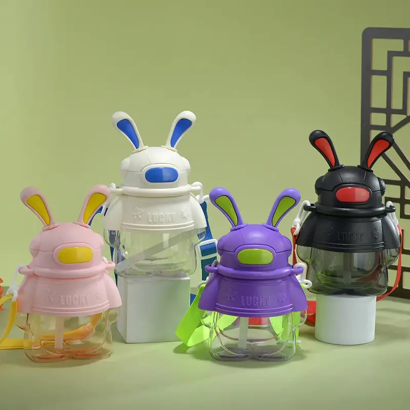 750Ml Space-Themed Rabbit Cartoon Water Bottle – Drop-Resistant Straw, Fun Gym Companion 1