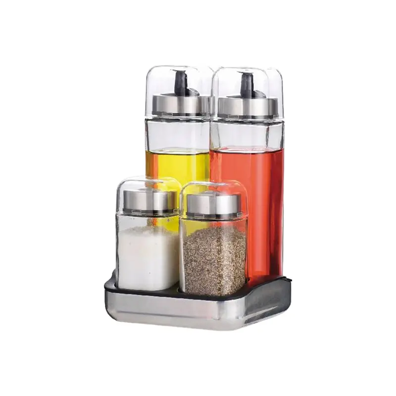 Aqua 4-Piece Condiment Jar Set With Display Rack 1