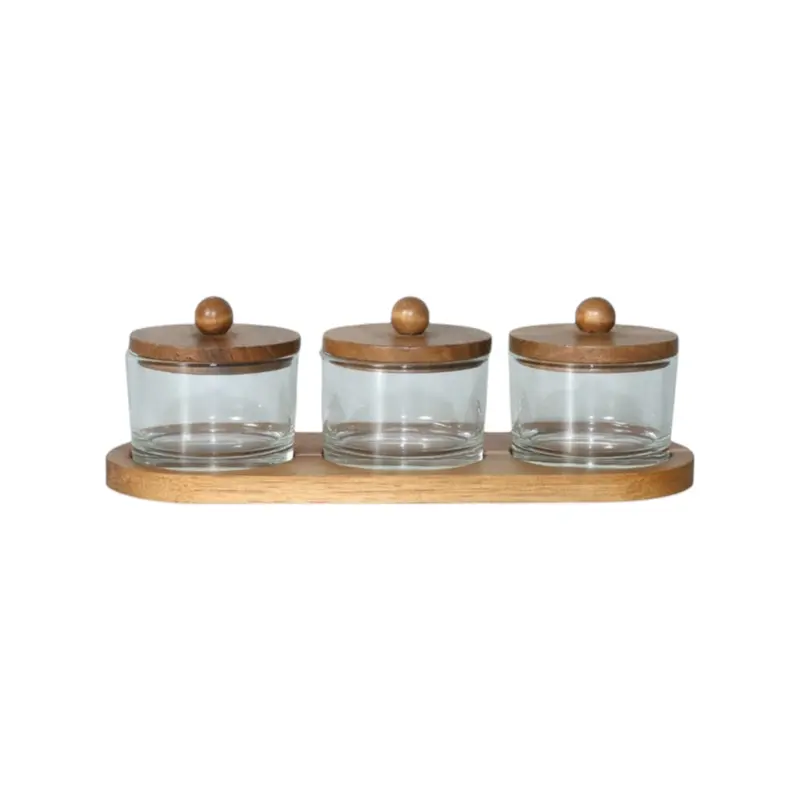 Aqua Acacia-Lid Glass Jar Set – 140Ml, 3-Piece Storage Kit 1