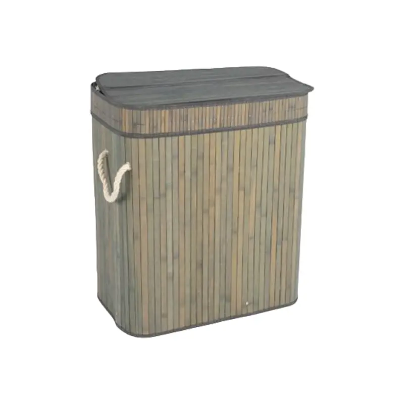 Aqua Bamboo Double-Segment Rectangular Laundry Basket – Grey 1