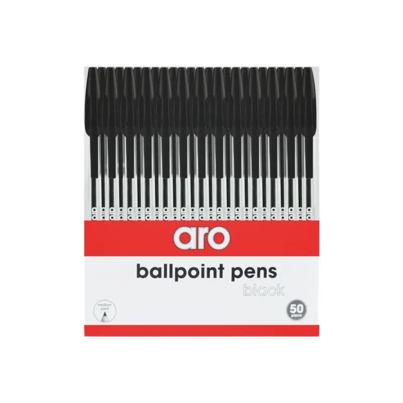 Aro Black Stick Ballpoint Pens – Bulk 50-Pack 1