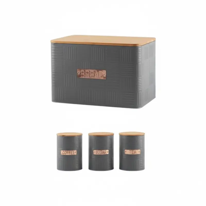 Bamboo-Lid Rectangular Bread Storage Bin With Matching Canister Set – Th148 1