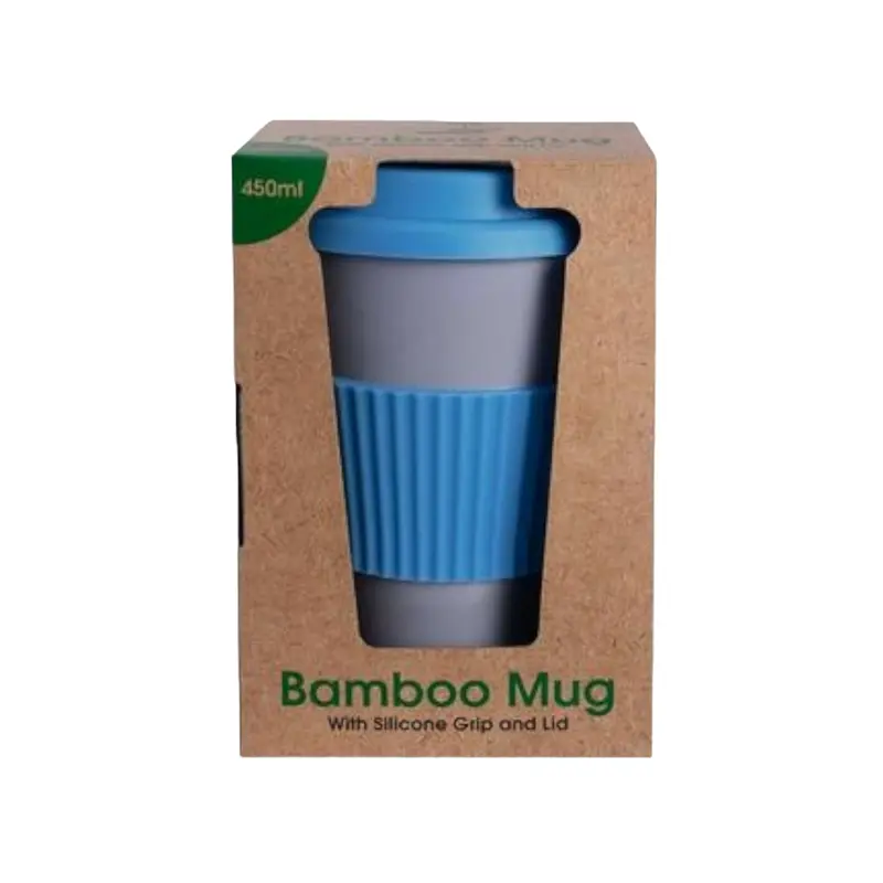 Bamboo Travel Coffee Mug – Insulated 7 × 15 Cm Flask With Secure Lid (Blue) 1