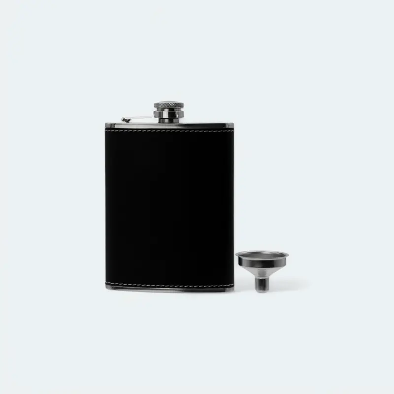 Bar Butler Stainless Steel Hip Flask With Black Leatherette Cover And Included Funnel (250 Ml) 1
