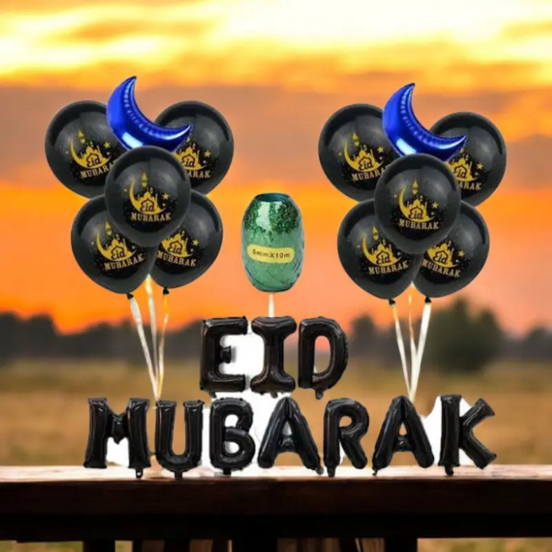 Black Eid Mubarak Balloon Set – Festive 10-Piece Latex Bundle 1