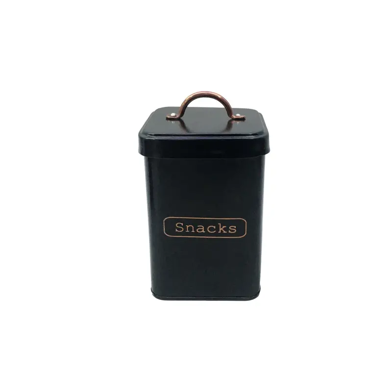 Black Premium Snack Canister – 11×11×16.5 Cm Square Tin With Bronze Accents 1