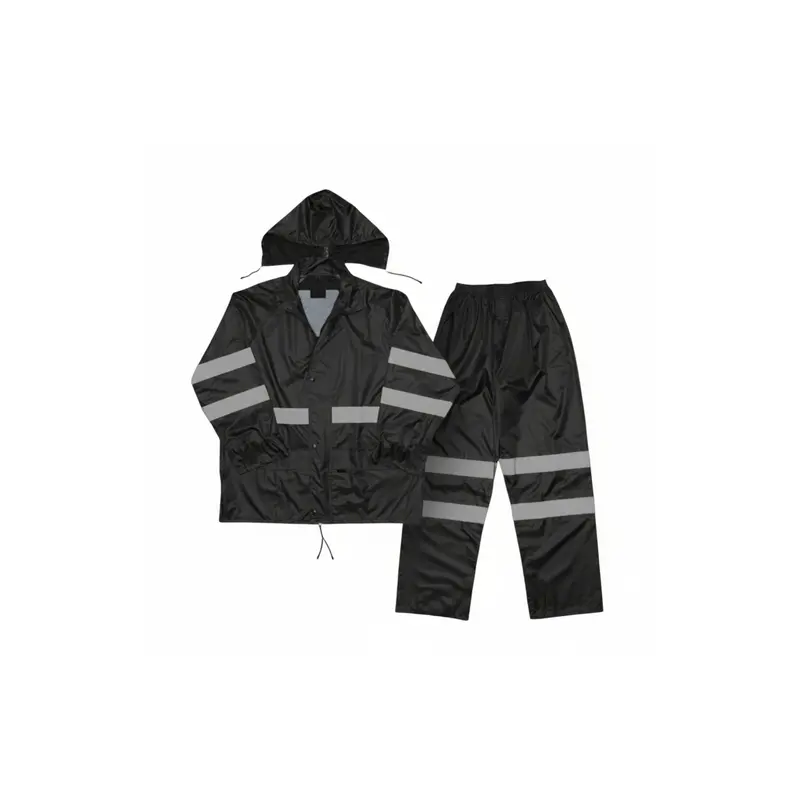 Black Rubberized Rain Suit With Reflective Trim – Medium Size 1