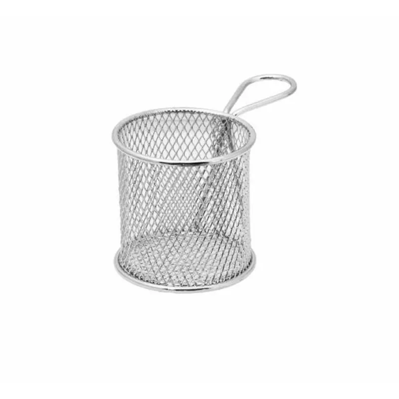 Chrome Round Chip Serving Basket – Ergonomic Handle, 130/80 × 80 Mm (Model 14033) 1