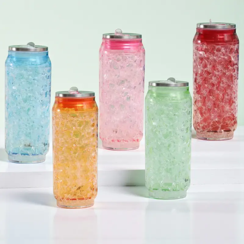 Crystal-Ice Effect 450Ml Double-Layer Plastic Bottle With Retractable Straw And Bpa-Free Safety 1
