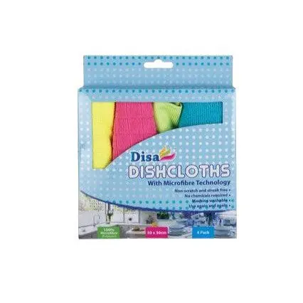 Disa Premium Microfibre Cleaning Cloths – 30 × 30 Cm, 4-Piece Assorted Colour Set 1
