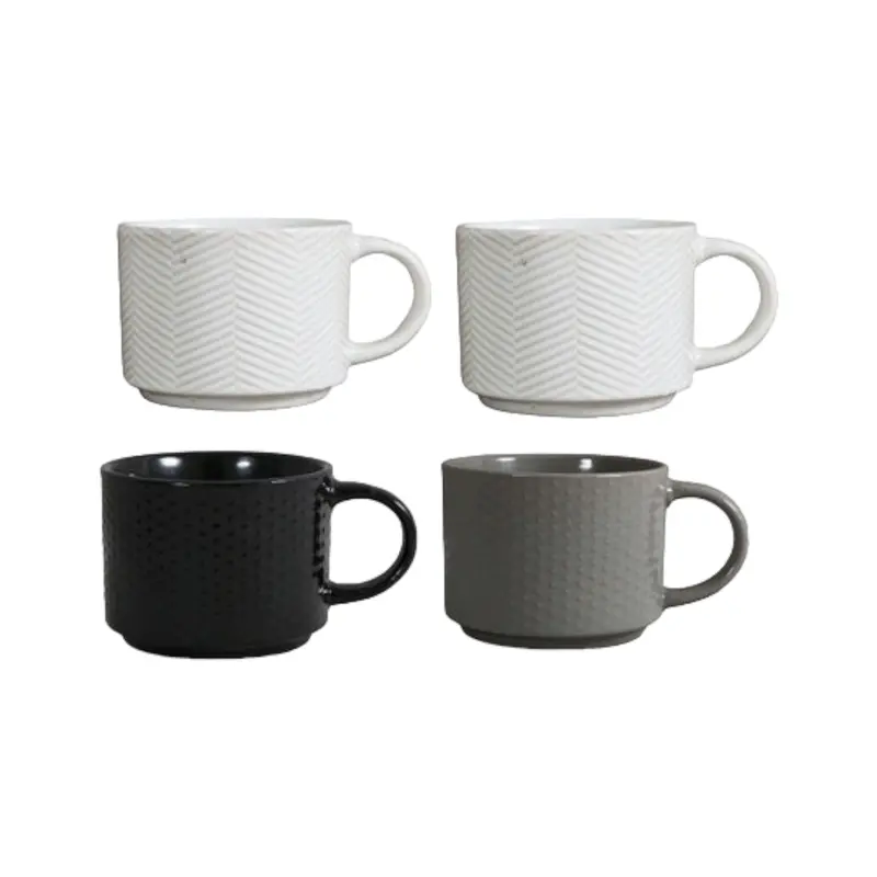 Embossed Ceramic Coffee Mug Set – 4-Pack 1