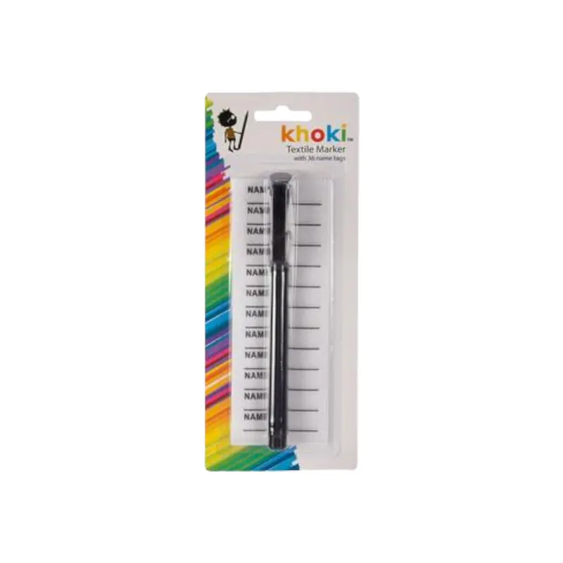 Fabric Marker + Iron-On Name Tags Kit – Khoki Textile Labeling Set, 36 Pieces 1