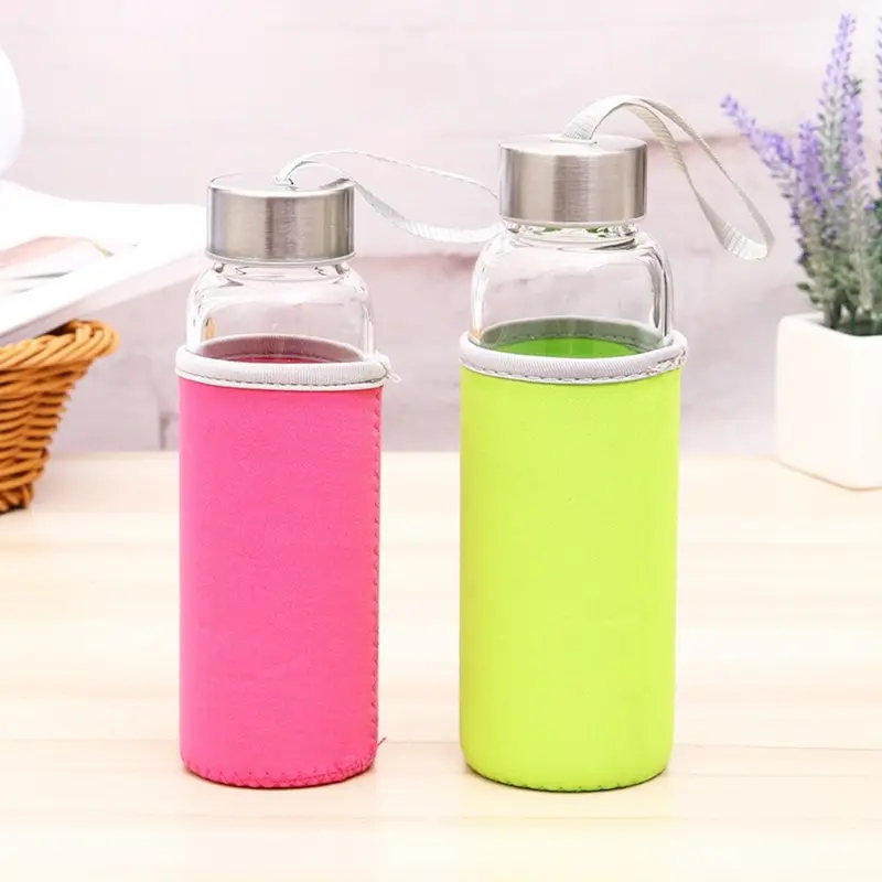 Glass Drinking Bottle With Neoprene Sleeve 400M 1Pc 1