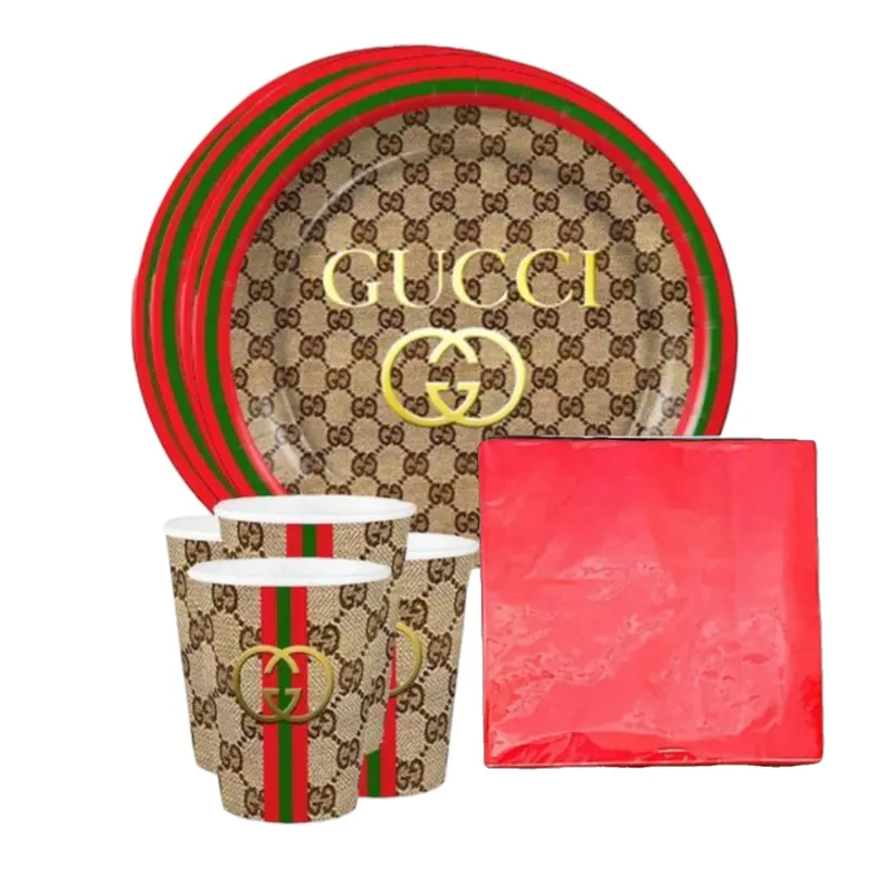 Gucci-Inspired Party Supplies – Luxury-Style Disposable Tableware Set (10-Pack) 1