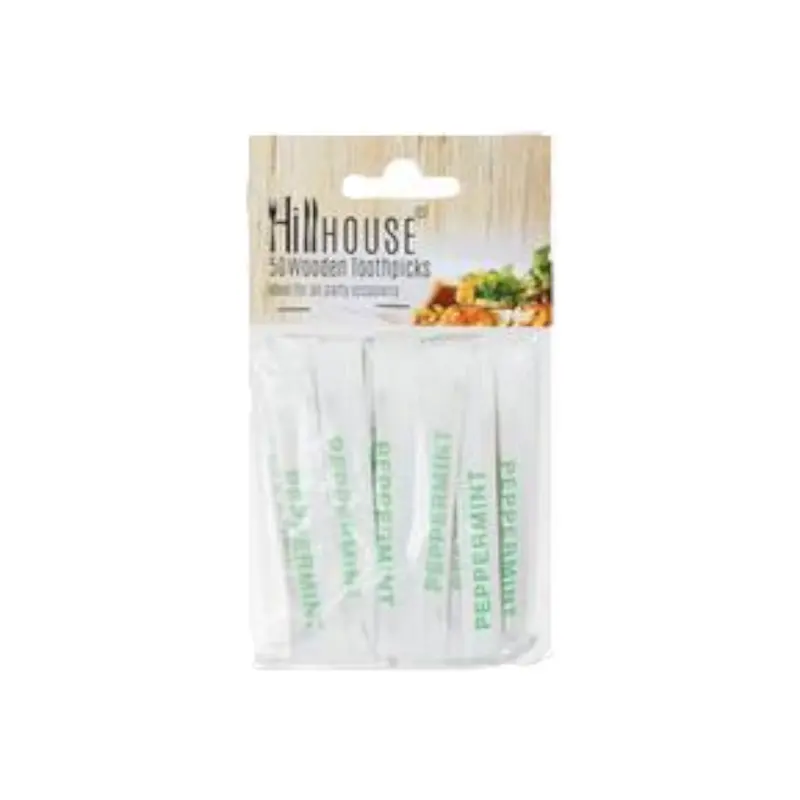 Hillhouse Mint-Flavoured Wooden Toothpicks – Individually Wrapped, 50-Piece Pack 1