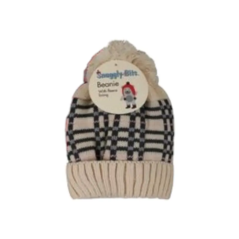 Kids’ Checkered Beanie With Fleece Lining & Pom-Pom – 18 Cm Height 1