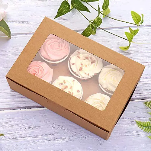Kraft Cupcake Box With Clear Window & Insert – 6-Cavity Bakery Packaging For Muffins & Gifts 1