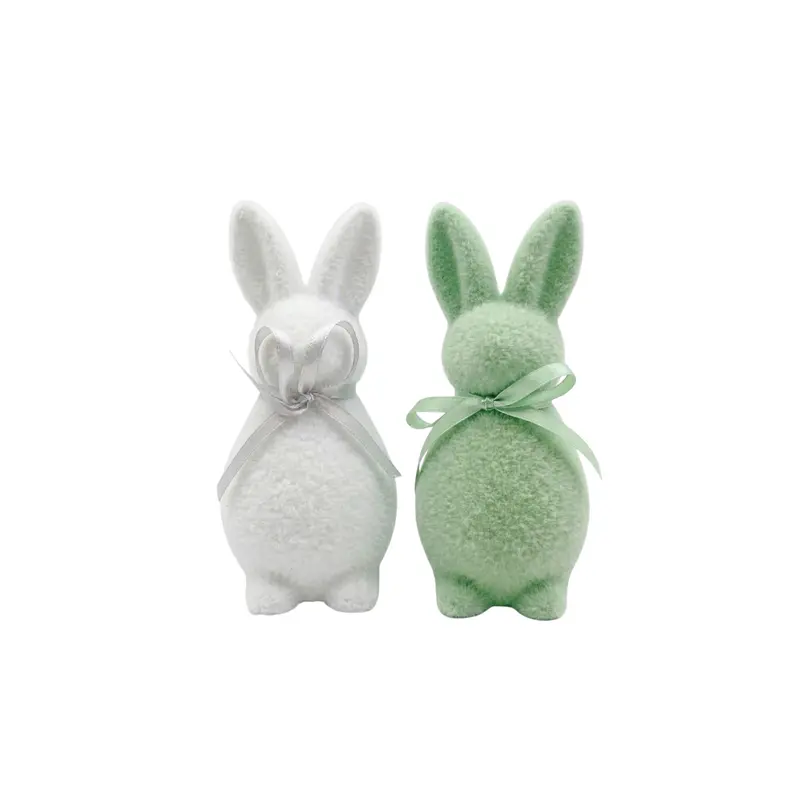 Pair Of Vibrant Flocked Easter Rabbit Figurines – 5×10 Cm Each 1
