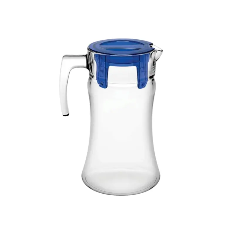 Pasabahce Azur Glass Water Jug – 1.4 Litre With Blue Accented Lid 1