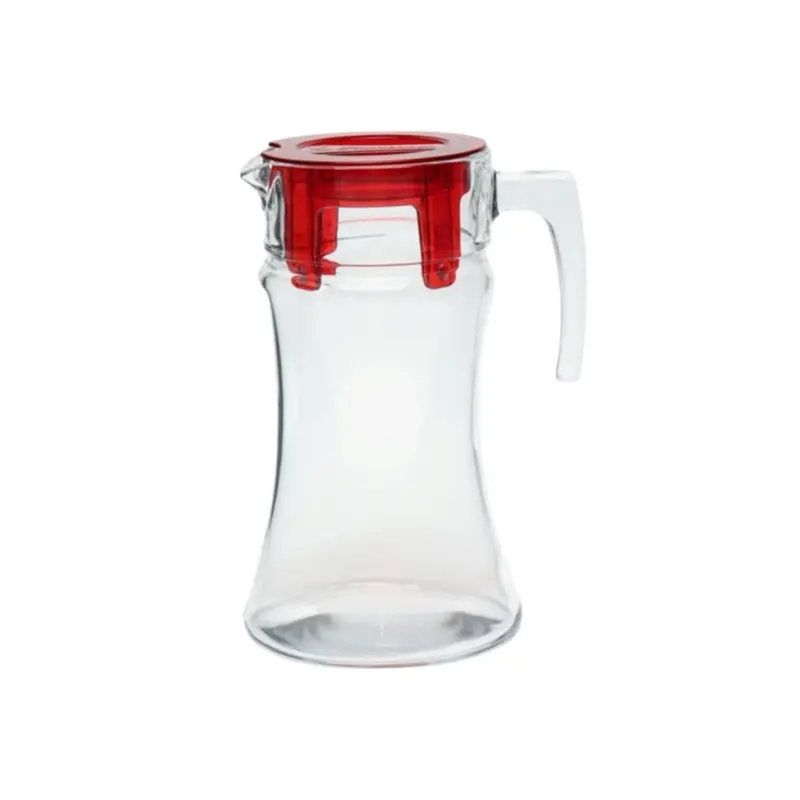 Pasabahce Azur Glass Water Jug – 1.4 Litre With Red Accented Lid 1