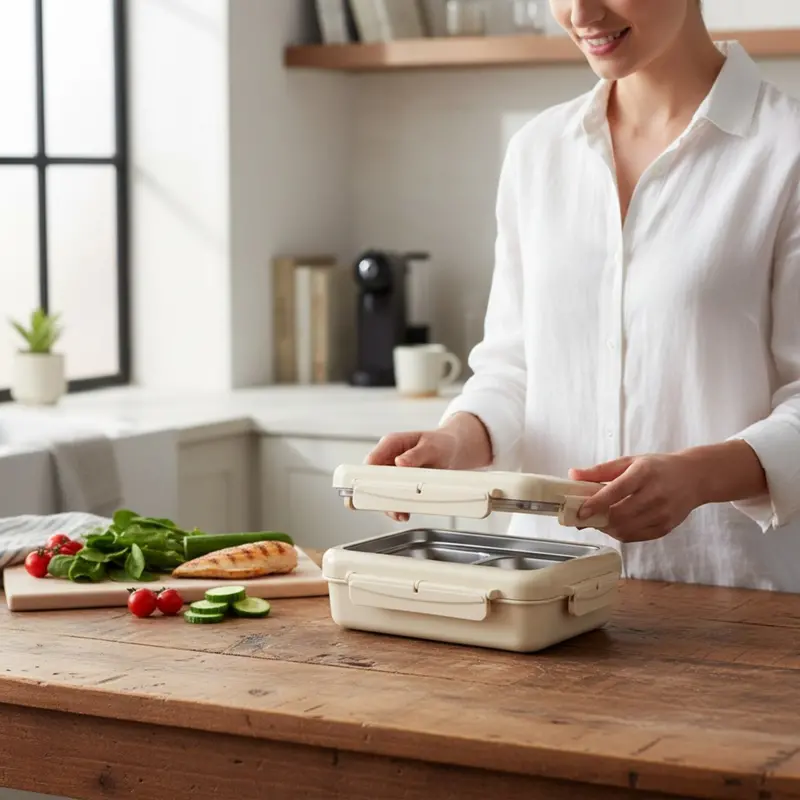 Premium Thermal Bento Box – Stainless Steel + Food-Grade Plastic With Clip Lock & Pressure Release 1