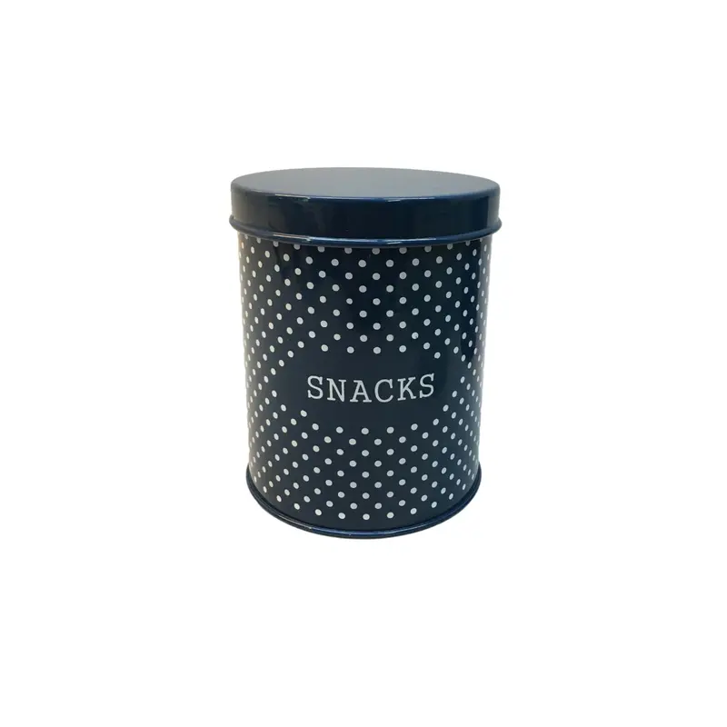 Retro Blue & White Polka Dot Tin – 12×15 Cm Vintage Snack Canister 1