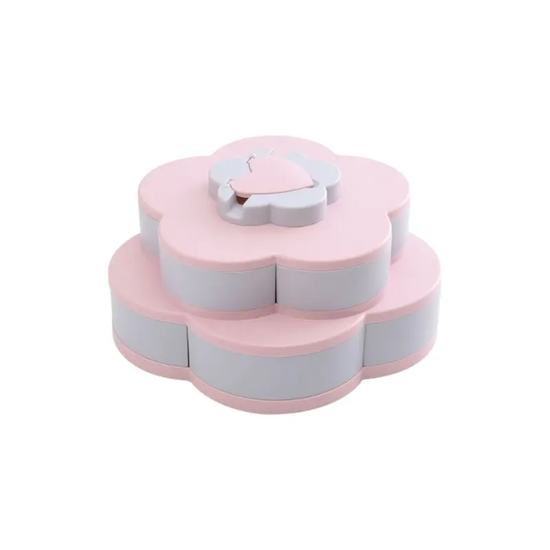 Rotating Double-Layer Fruit Bowl – Pink Patterned Candy & Snack Display 1