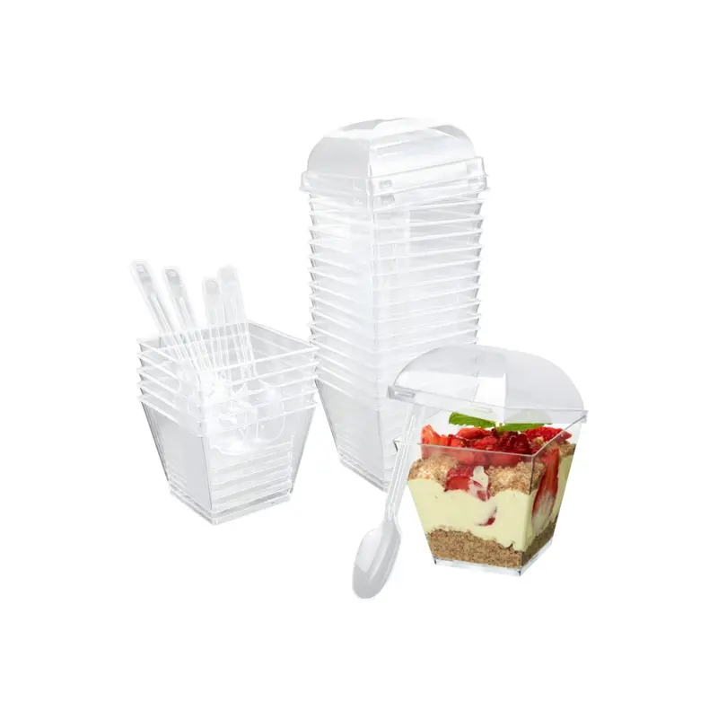 Square Acrylic Mini Dessert Cups With Lids – 210Ml, 40-Piece Stackable Treat Containers 1