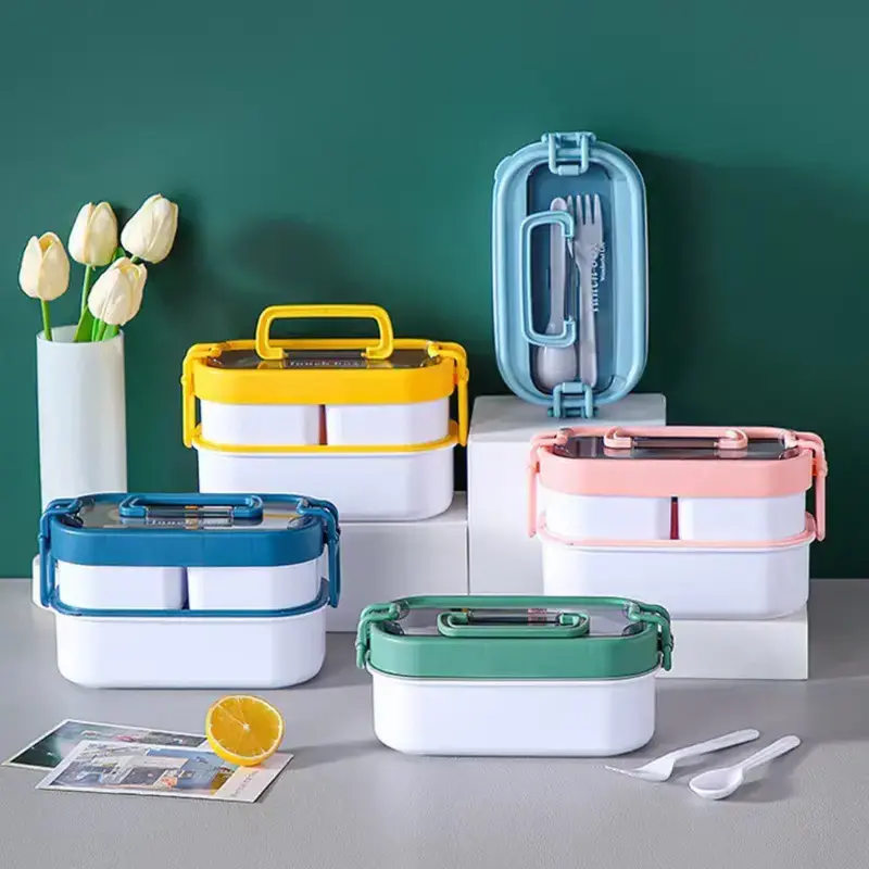 Stackable 4-Compartment Lunch Box Set With Cutlery – 1000Ml Bento Container 1
