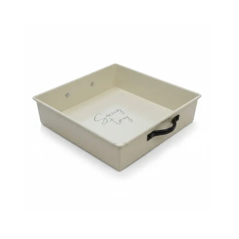 Stainless Steel Square Serving Tray – 21Cm, Featuring Matte Black Handle 1