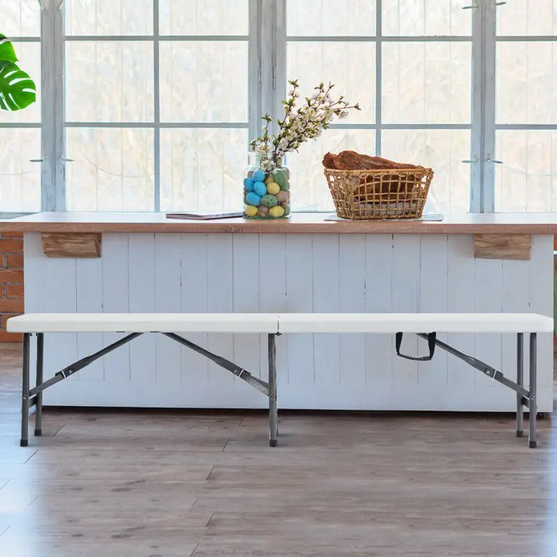 White 6-Foot (1.8M) Plastic Folding Bench – Clean, Modern Look 1