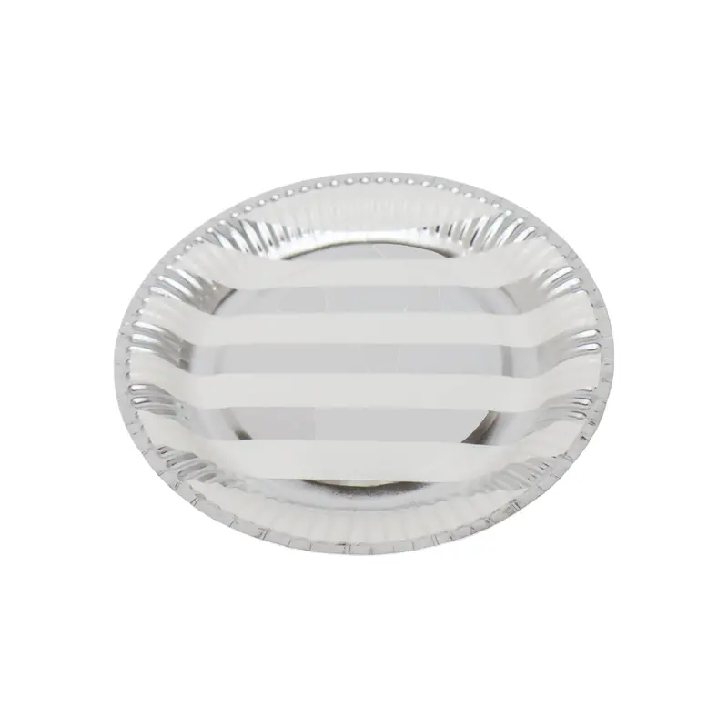 White Disposable Dinner Plates With Silver Stripe – 8-Piece Pack 1