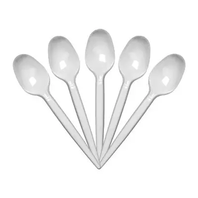 White Disposable Plastic Teaspoons – Smooth-Edge, 100-Count Pack 1