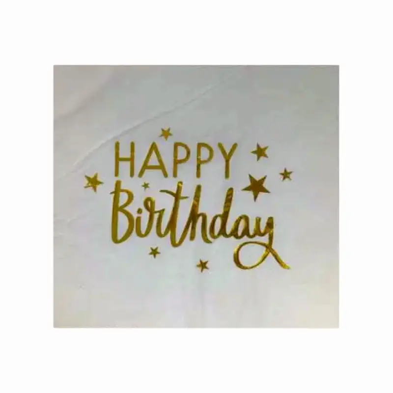 White Metallic Happy Birthday Luncheon Napkins – Elegant Print, 20-Pack 1