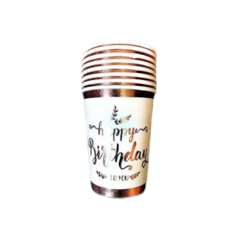 White & Rose Gold Happy Birthday Disposable Paper Cups – 8-Pack (Yr-2107) 1